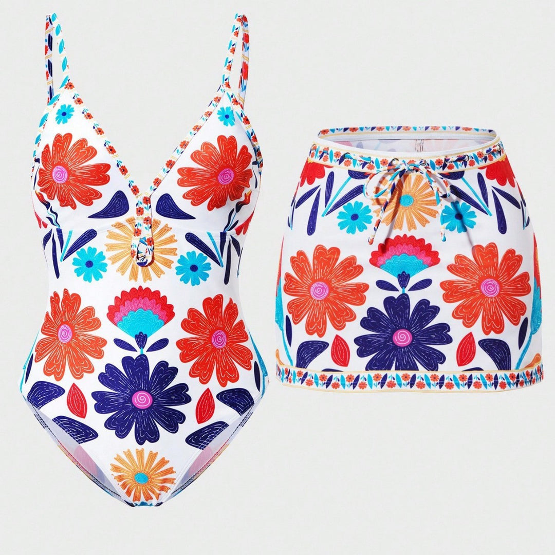 Damen Bikini-Set mit floralem Design und passendem Rock Echo Archiv
