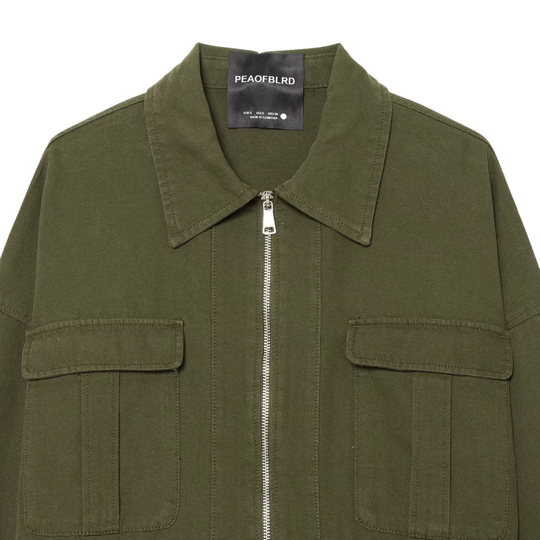 Damen Cropped Fieldjacke mit durchgehendem Reißverschluss, Pattentaschen und Tunnelzugtaillierung Echoarchiv