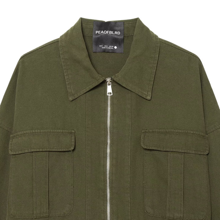 Damen Cropped Fieldjacke mit durchgehendem Reißverschluss, Pattentaschen und Tunnelzugtaillierung Echoarchiv