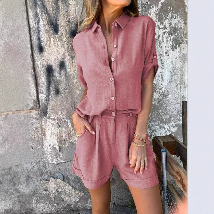 Damen Lässiges Jumpsuit mit Knopfverschlossenem Oberteil und Praktischem Taillenzug Echoarchiv