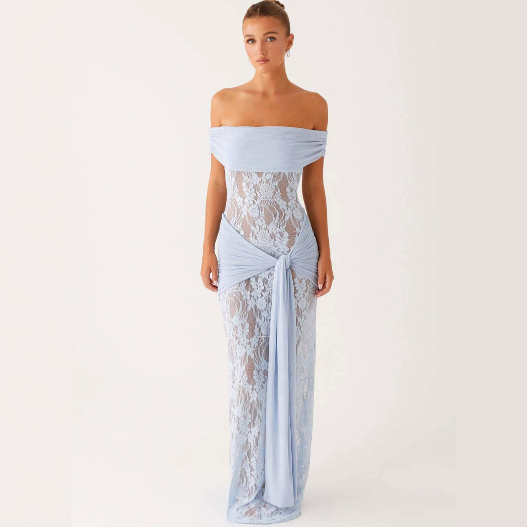 Damen Elegant drapiertes Spitzenkleid mit off-shoulder Design Echo Archiv