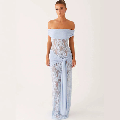 Damen Elegant drapiertes Spitzenkleid mit off-shoulder Design Echo Archiv