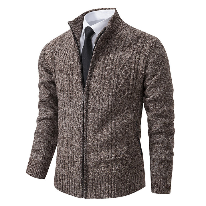 Herren Strickjacke mit Stehkragen und strukturierter Musterung Echoarchiv