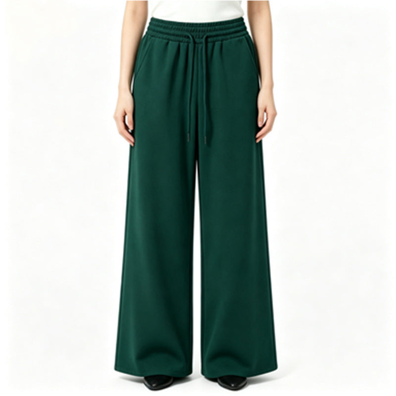Damen weite High-Waist Loungehose mit elastischem Bund, Kordelzug und fließendem Jersey – Avélisse