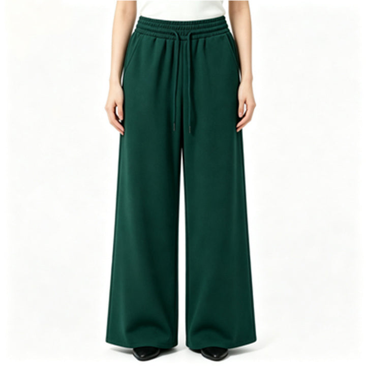 Damen weite High-Waist Loungehose mit elastischem Bund, Kordelzug und fließendem Jersey – Avélisse