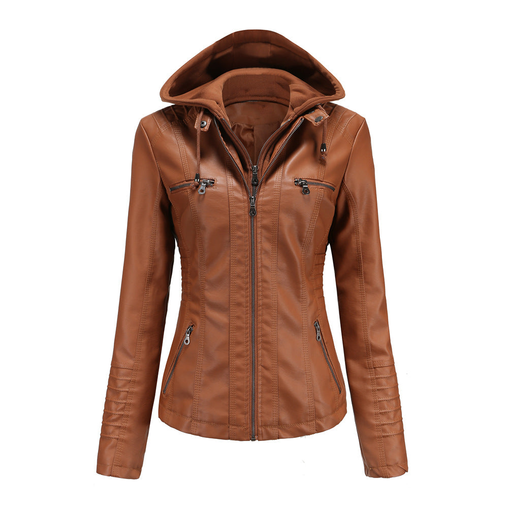 Damen nan taillierte Kunstlederjacke mit Kapuze, gesteppter Armblende und verdeckten Reißverschlusstaschen Echo Archiv