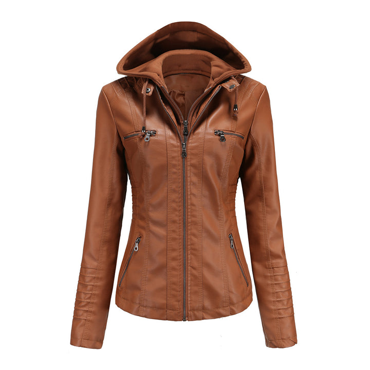 Damen nan taillierte Kunstlederjacke mit Kapuze, gesteppter Armblende und verdeckten Reißverschlusstaschen Echo Archiv