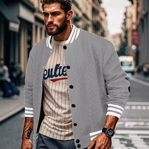 Herren modische Baseballjacke mit strukturiertem Obermaterial und Kontrastärmel Echoarchiv