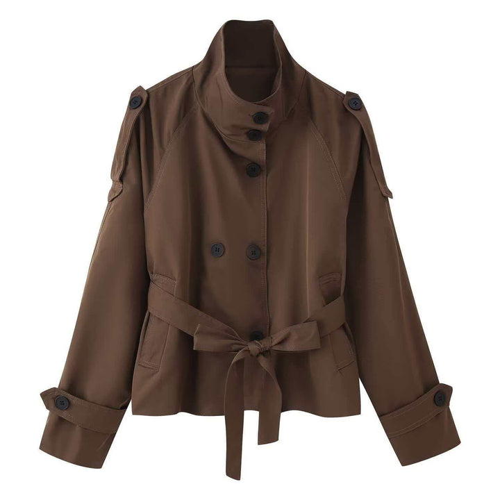 Damen nan kurztaillierte Trenchjacke mit hohem Stehkragen, doppeltreihiger Knopfleiste und taillierbarem Bindegürtel Echo Archiv