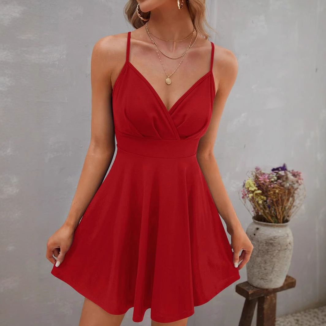 Damen Sommerliches Trägerkleid mit V-Ausschnitt Echoarchiv