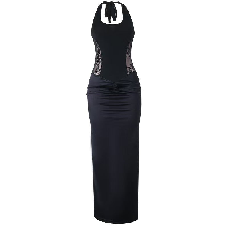 Damen Elegantes Maxikleid mit Spitzeneinsätzen und raffinierten Drapierungen Echo Archiv