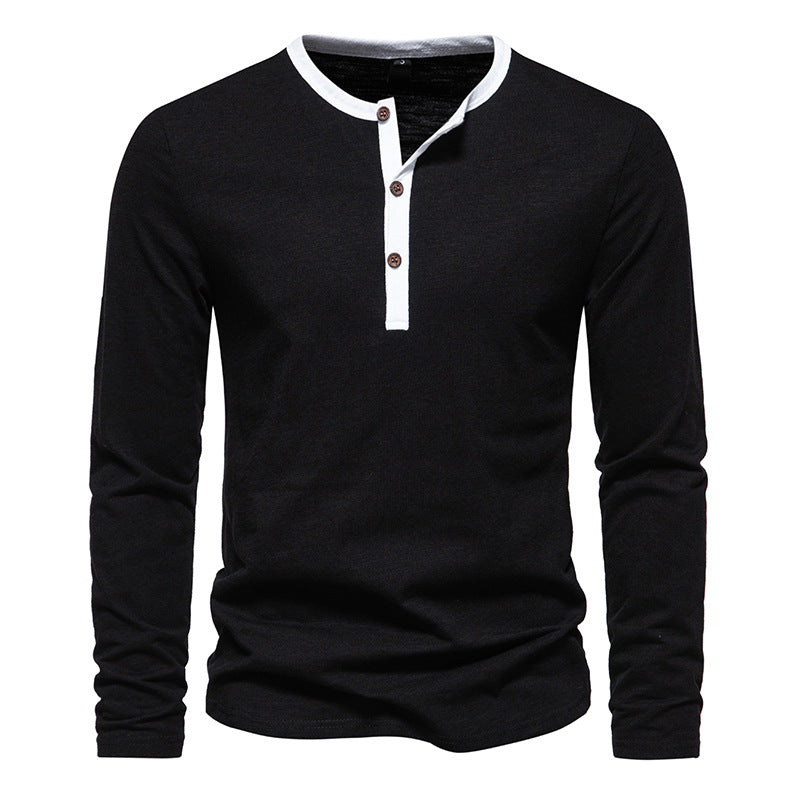 Herren langärmliges Henley-Shirt mit kontrastierendem Kragen Echoarchiv