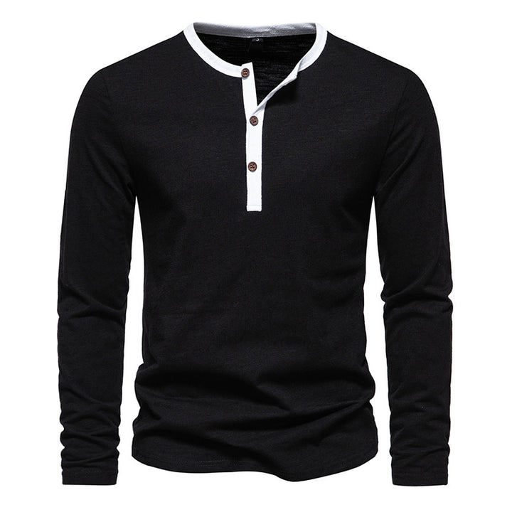 Herren langärmliges Henley-Shirt mit kontrastierendem Kragen Echoarchiv
