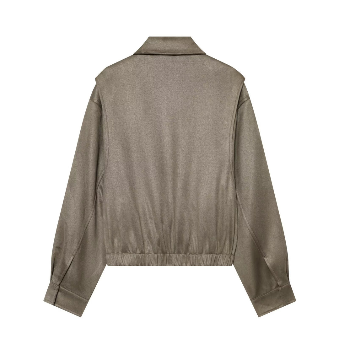Damen Oversized Bomberjacke im Vintage-Velourslook mit Kentkragen, aufgesetzten Taschen und elastischem Saum Echo Archiv