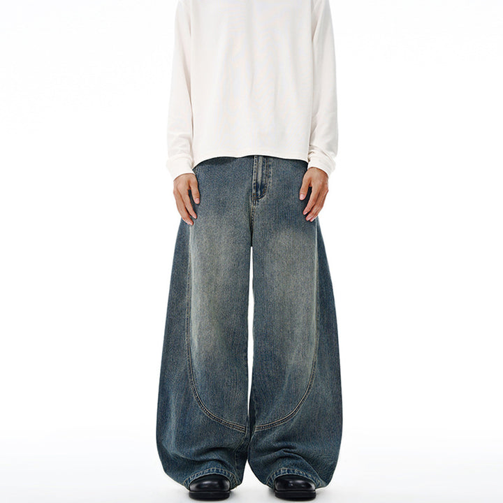 Damen Extraweite Denim-Palazzohose mit skulpturalen Rundnähten Echo Archiv