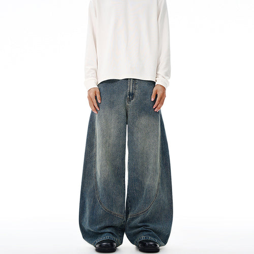 Damen Extraweite Denim-Palazzohose mit skulpturalen Rundnähten Echo Archiv