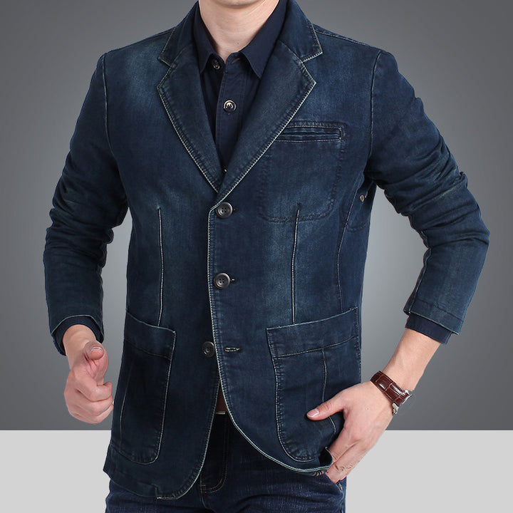 Herren nan Jeansblazer mit Used-Effekt, schmaler Schnitt, Brustleistentasche und aufgesetzten Taschen Echo Archiv
