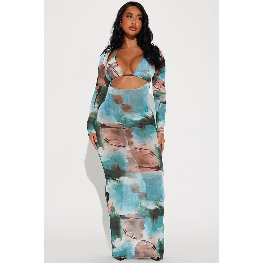 Damen Elegantes Maxikleid mit modernem Animal-Print Echo Archiv
