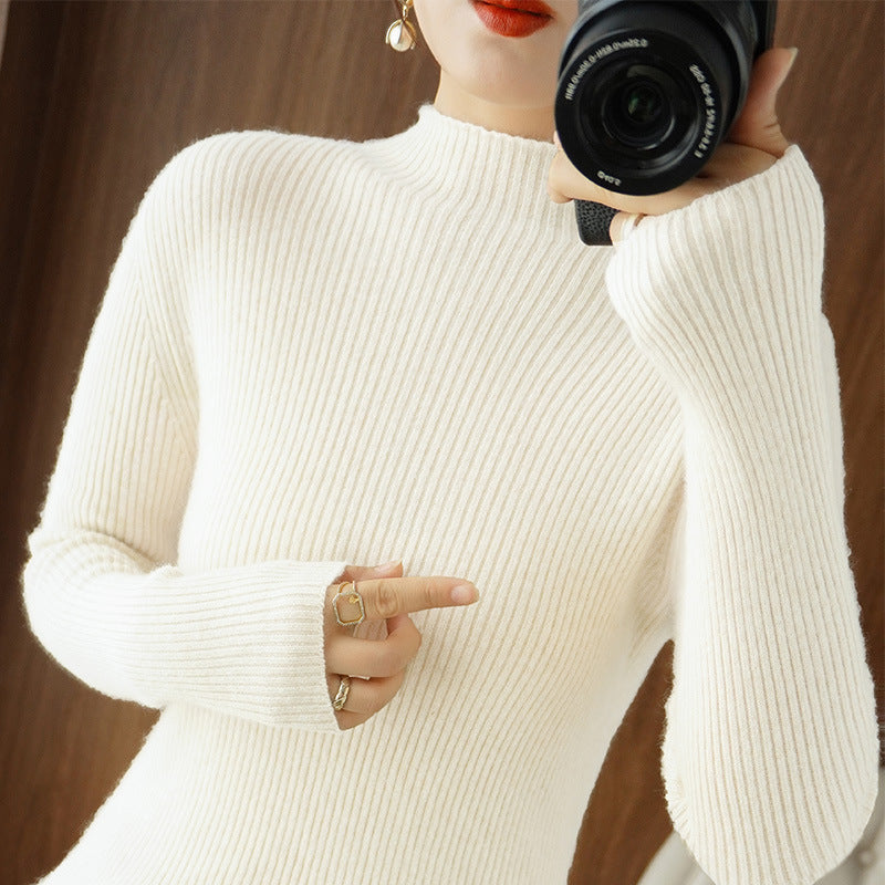Damen Körperbetonter Rippenstrick-Rollkragenpullover mit Stretch-Effekt Echoarchiv