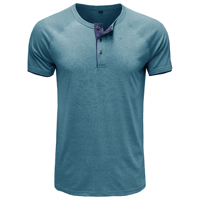 Herren modisches Kurzarm-Henley Shirt mit kontrastierenden Knöpfen und stylischen Details Echoarchiv
