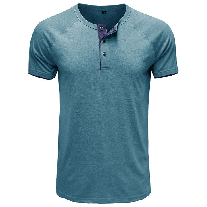 Herren modisches Kurzarm-Henley Shirt mit kontrastierenden Knöpfen und stylischen Details Echoarchiv