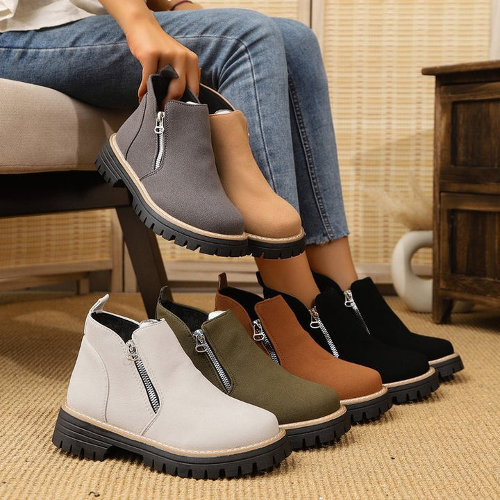 Damen Warme Chelsea-inspirierte Stiefelette mit seitlichem Reißverschluss und grober Profilsohle – Varelle