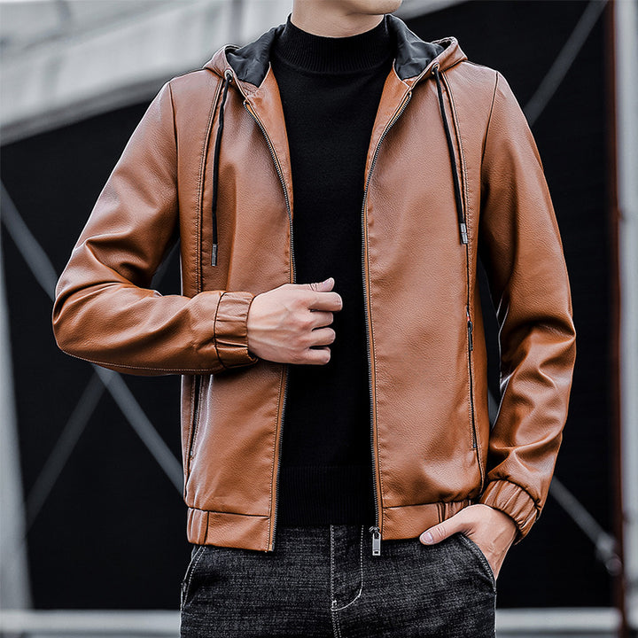 Herren Modische Kapuzenjacke aus Kunstleder Echo Archiv