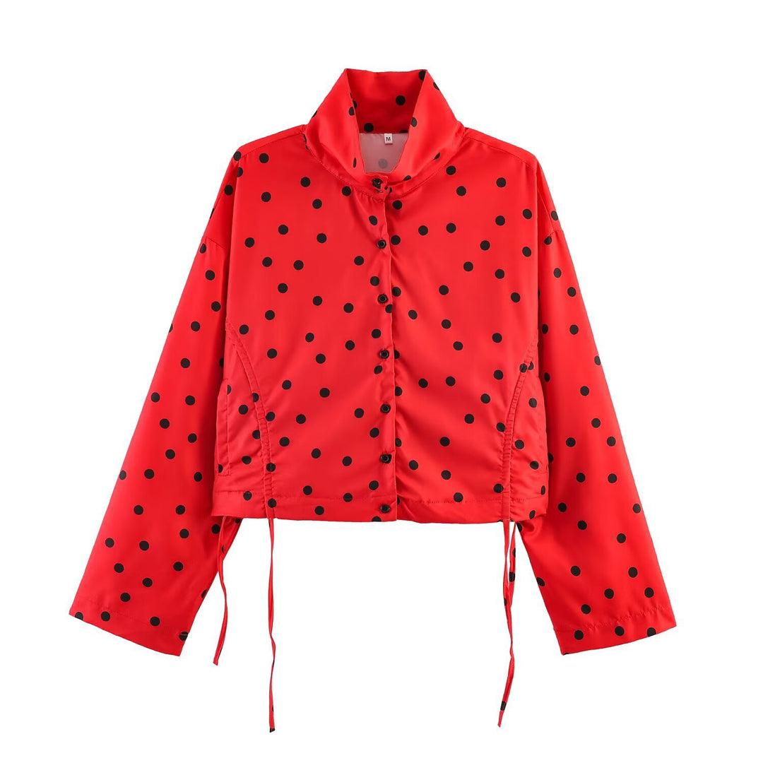Damen Gepunktete Cropped-Utility-Jacke mit Stehkragen und Tunnelzug Echo Archiv