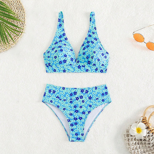 Damen Bikiniset mit floralem Muster und hohem Taillenbund Echo Archiv