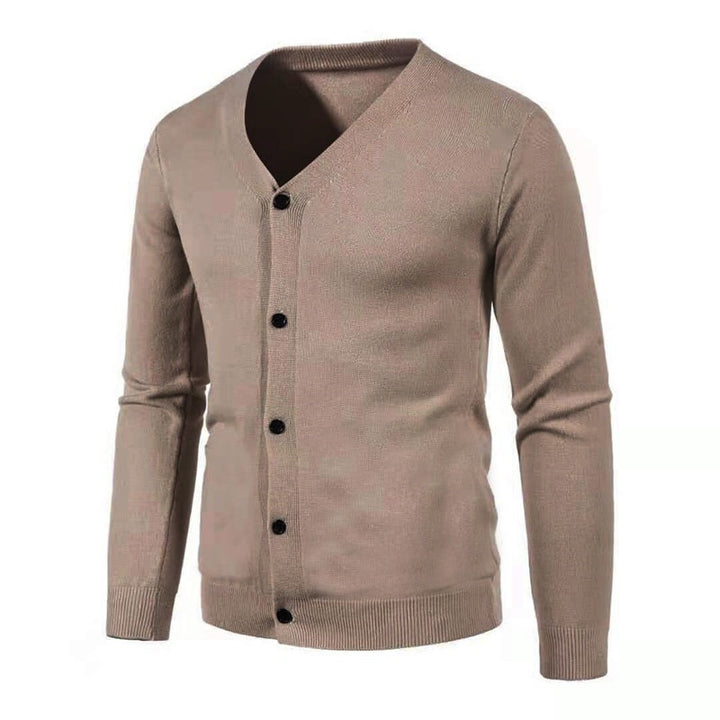 Herren stilvolle Strickjacke mit tiefem V-Ausschnitt und Knopfleiste Echoarchiv