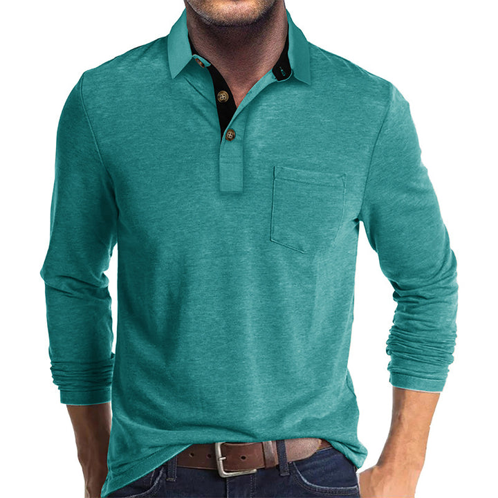 Herren Langarm Poloshirt mit modernem Kragen und Brusttasche Echoarchiv