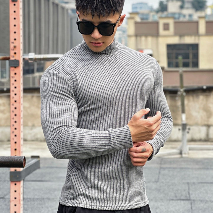 Herren elegantes Langarmshirt mit modischer Rippstruktur Echoarchiv