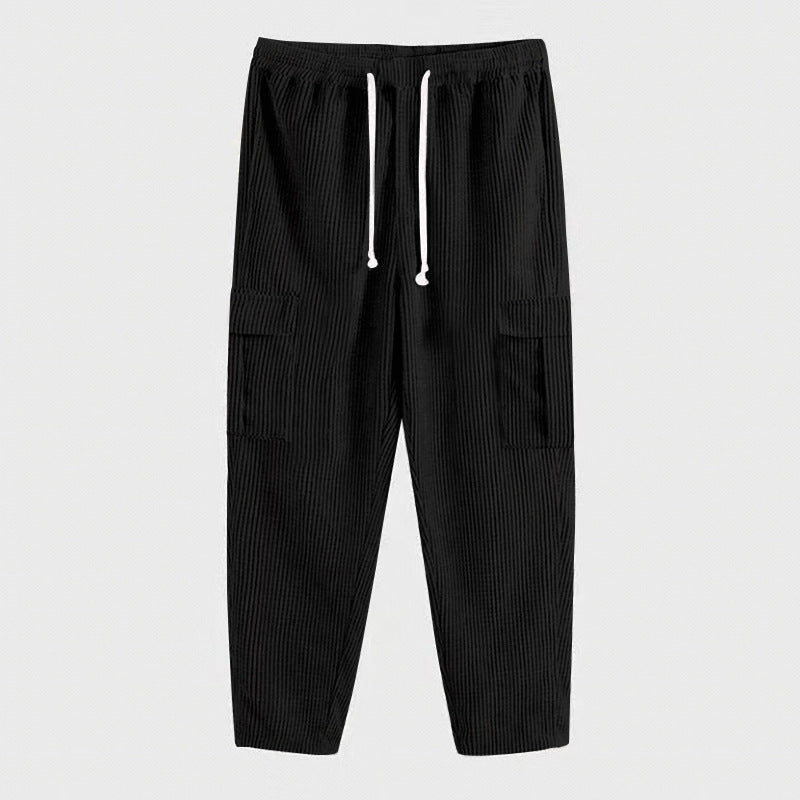 Herren Cord-Cargo-Hose mit elastischem Bund, Kordelzug & aufgesetzten Klappentaschen – Bravaro