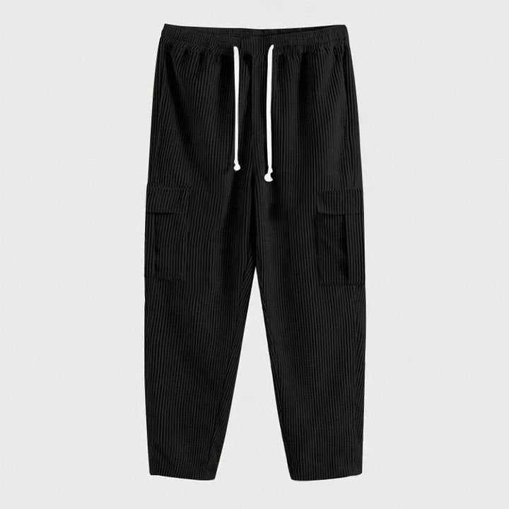 Herren Cord-Cargo-Hose mit elastischem Bund, Kordelzug & aufgesetzten Klappentaschen – Bravaro