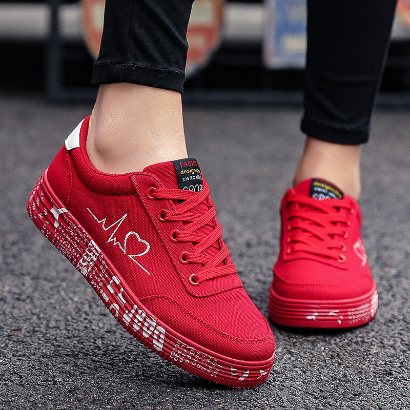 Damen nan Canvas-Sneaker mit dekorativer Print-Plateausohle und Herzlinien-Stickerei Echo Archiv