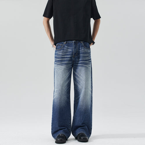 Herren Extraweite Stonewashed-Denim-Jeans mit starkem Fade-Effekt Echo Archiv