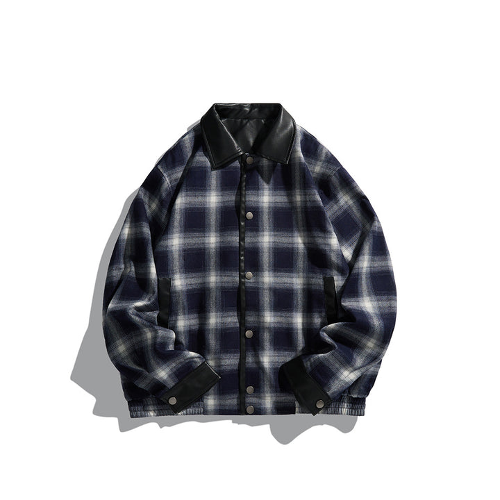 Herren Karierte Overshirt‑Jacke aus Flanell mit Kunstleder‑Details und Druckknopfleiste Echoarchiv
