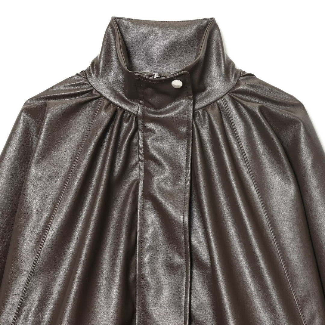 Damen Kunstlederjacke mit voluminösen Ärmeln und gewelltem Design Echo Archiv