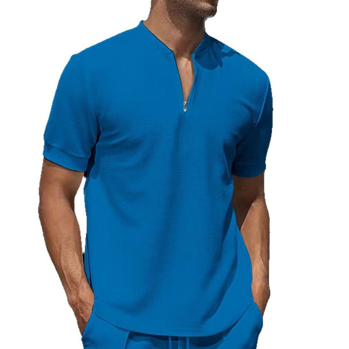 Herren Kurzarmshirt mit modernem Reißverschluss und strukturiertem Design Echoarchiv