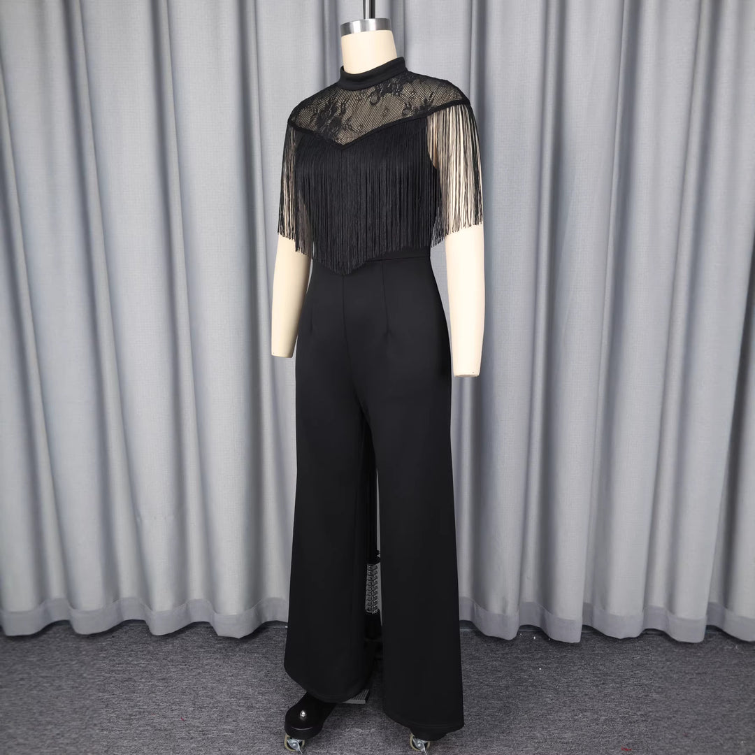 Damen eleganter Jumpsuit mit fransendem Spitzeneinsatz Echo Archiv
