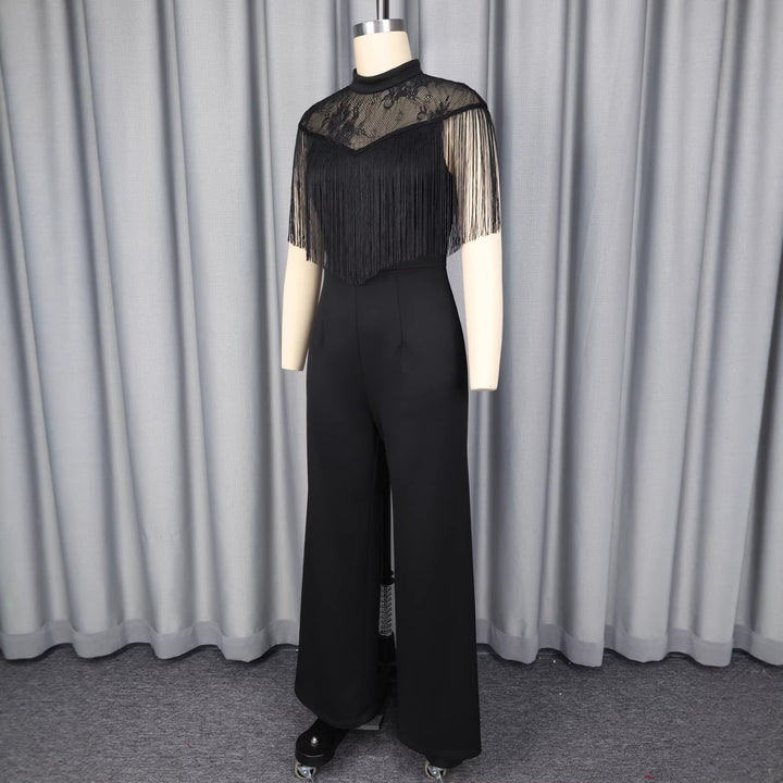 Damen eleganter Jumpsuit mit fransendem Spitzeneinsatz Echo Archiv