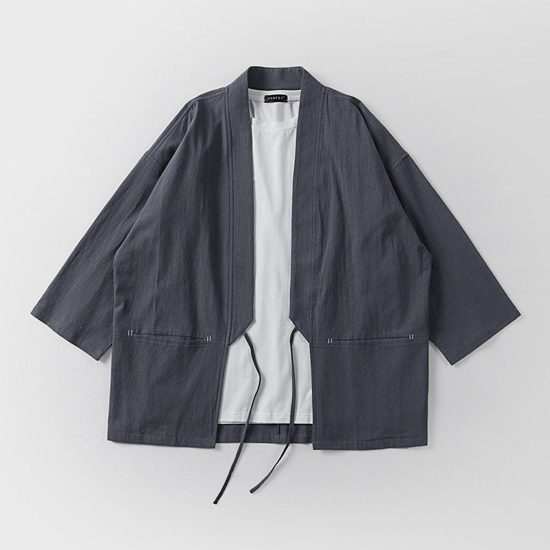 Unisex Kimono-Haori-Jacke mit Bindegürtel und dreiviertelärmeln Echoarchiv