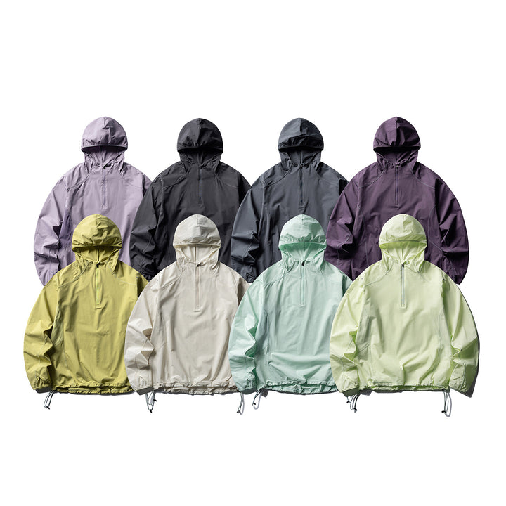 Unisex Atmungsaktiver Half-Zip-Kapuzenanorak mit Tunnelzugsaum und Flatlock‑Nähten Echoarchiv