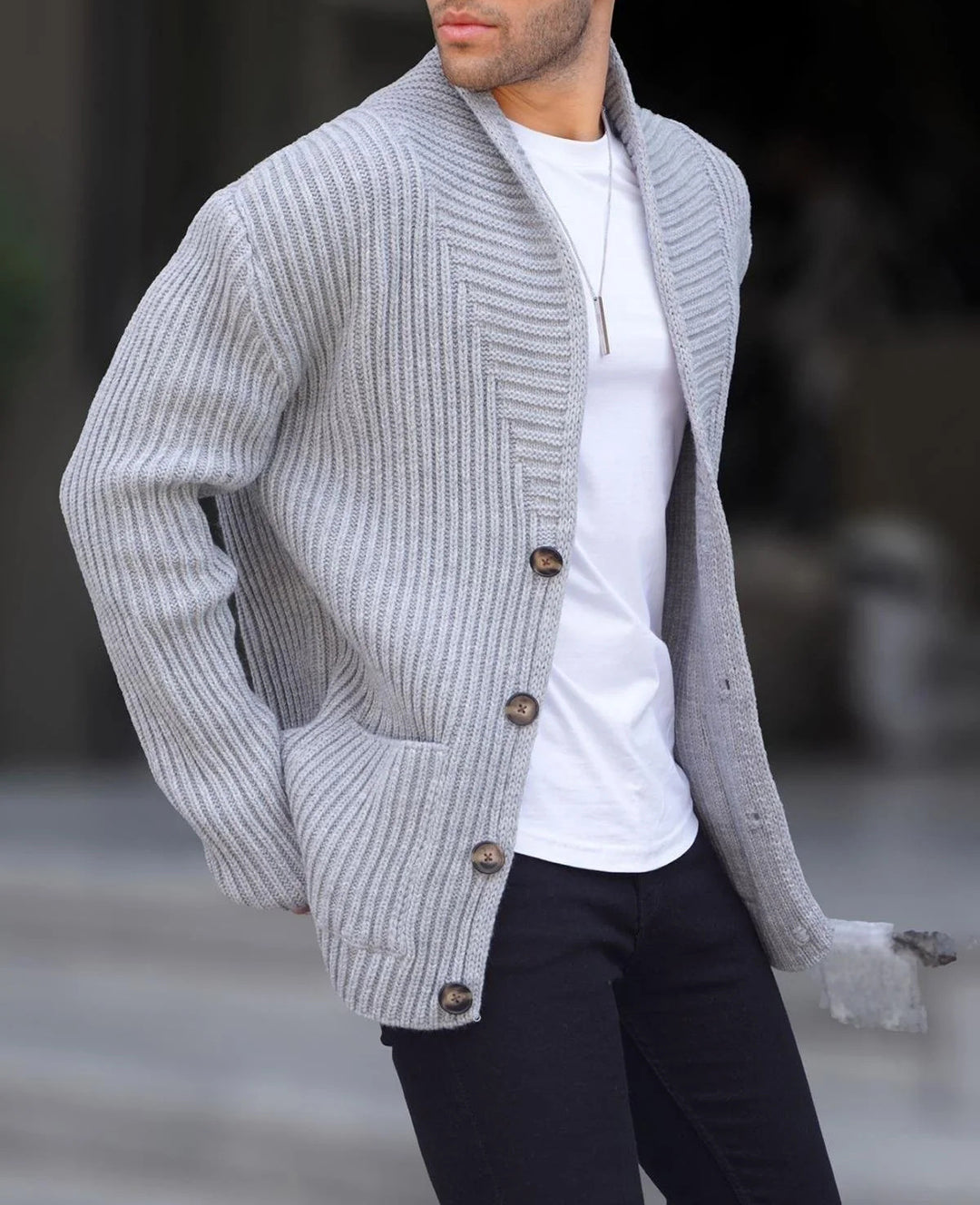 Herren Strickjacke mit tiefem Ausschnitt und knöpfen Echoarchiv