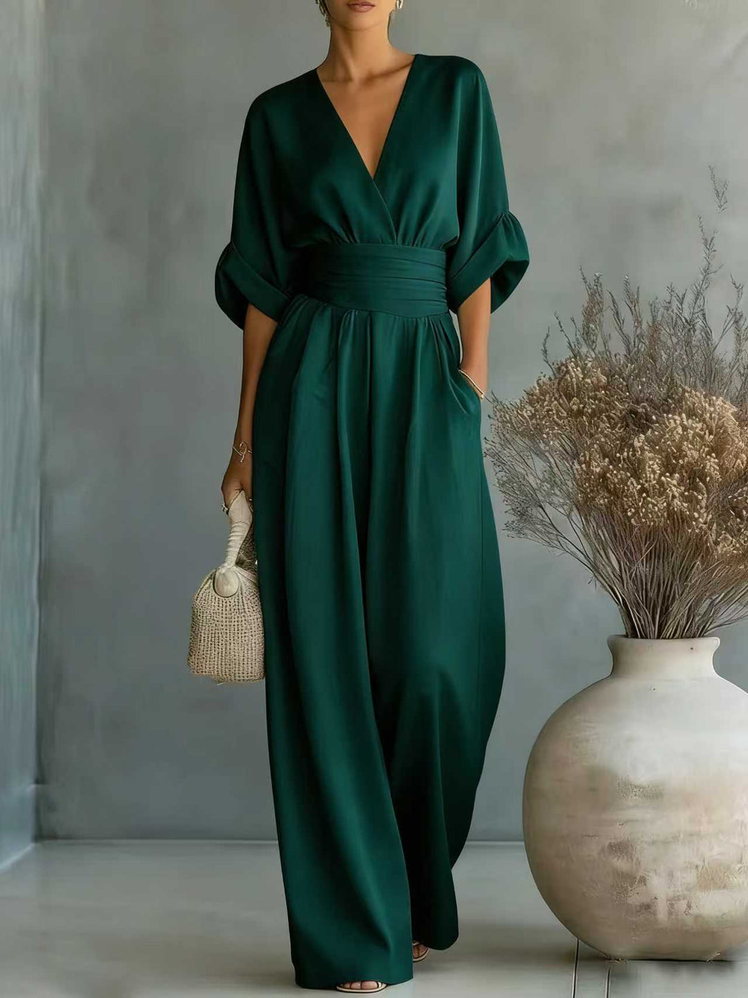 Damen Jumpsuit mit elegantem V-Ausschnitt und weitem Bein Echo Archiv