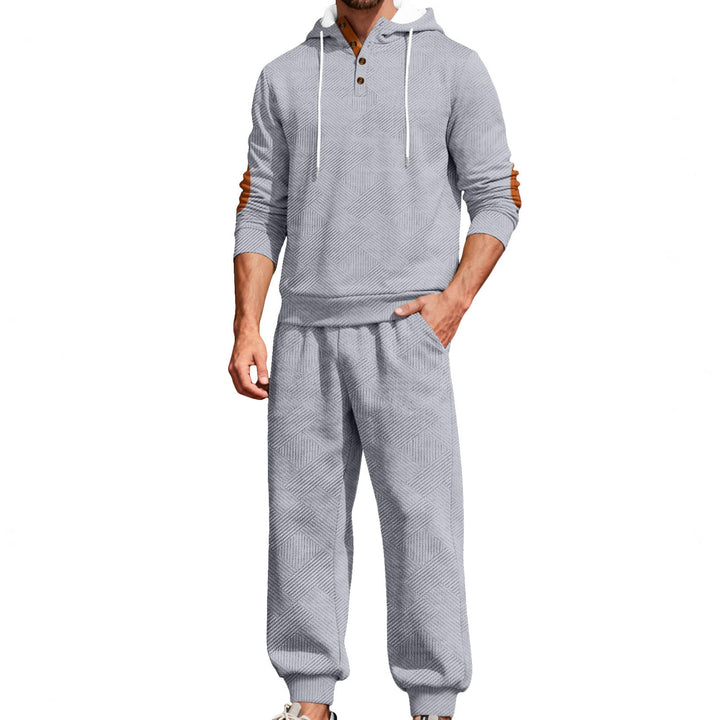 Herren nan strukturiertes Kapuzen-Joggingset mit Henley-Knopfleiste und Kontrast-Ellenbogenpatches Echo Archiv