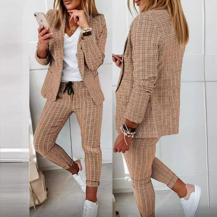 Damen nan Smart-Casual Blazer-Set mit offenem Longblazer und tapered Jogpant mit Kordelzug Echo Archiv