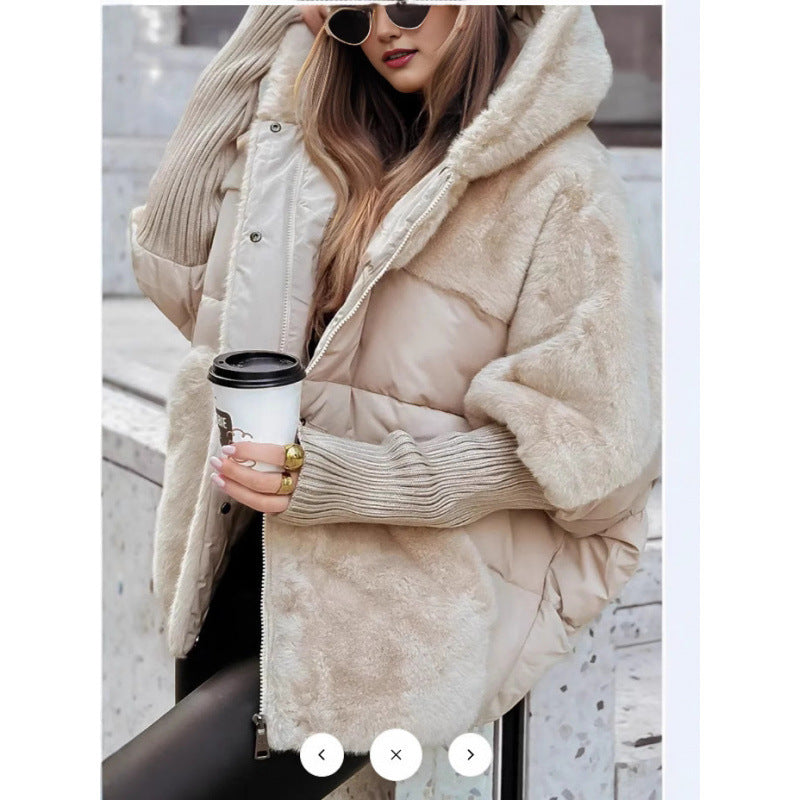 Damen nan gesteppte Kurzjacke mit Teddyfell-Einsätzen, Kapuze und integrierten Rippbündchen Echo Archiv