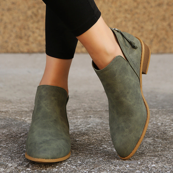 Damen nan spitze Ankleboots mit niedrigem Holzblockabsatz, V‑Cut Seitenöffnung und rückseitigem Reißverschluss Echo Archiv