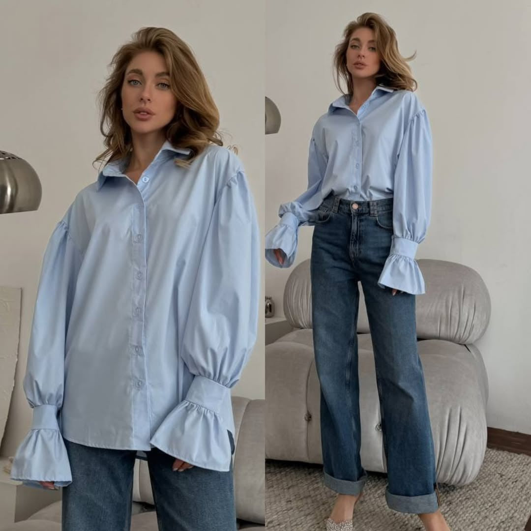 Damen Oversized-Bluse mit Volant-Manschetten und Ballonärmeln Echoarchiv